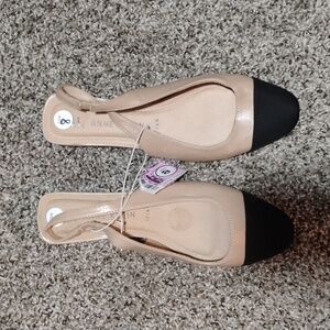 New Cond. Anne Klein Iflex Slingback Pointed Toe Block Heel Beige Black Size 8